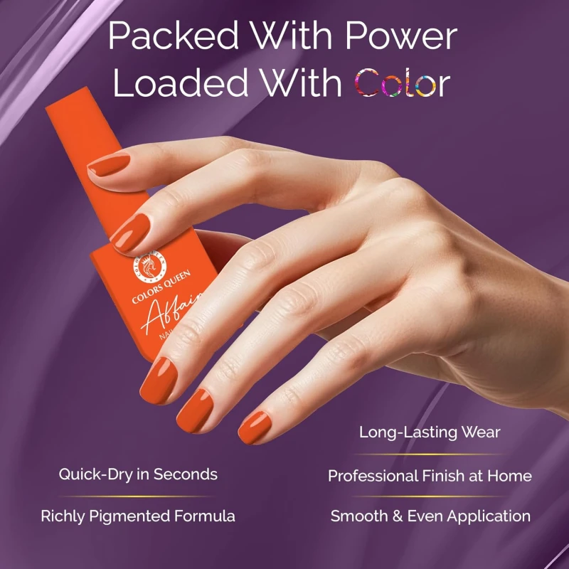 Colors Queen Affair Nail Polish - 06 - Tangy Sun Set, 13ml | Rich Pigmentation, Quick Drying, Long Lasting Nail Paint | Chip Resistant, No Harmful Chemicals, Semi Matte Nail Polish for Women - Thumbnail 3